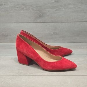 NYDJ Women Solimar Red Block Heel Suede Heels The Pointed Toe Shoes 9M